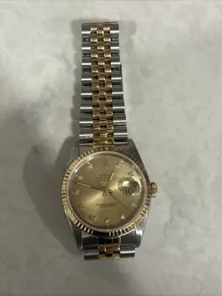 ROLEX  MEN'S DATEJUST 16233 36MM CHAMPAGNE FACTORY DIAMOND DIAL FLUTED BEZEL