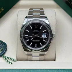 ROLEX DATEJUST 41 BRIGHT BLACK INDEX STAINLESS STEEL FLUTED BEZEL OYSTER