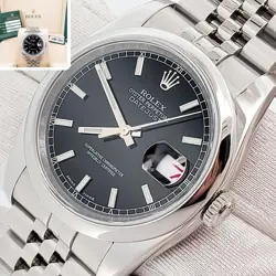 ROLEX DATEJUST 36MM BLACK INDEX DIAL STEEL JUBILEE WATCH 116200 BOX PAPERS