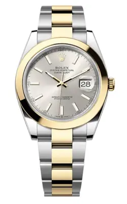 ROLEX DATEJUST 126303 18K YELLOW TWO-TONE OYSTER SILVER INDEX DIAL WATCH 41MM