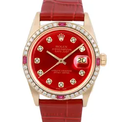 Rolex Datejust 18k Yellow Gold 36 Red Diamond Dial Custom Automatic Watch 1601