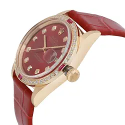 Rolex Datejust 18k Yellow Gold 36 Red Diamond Dial Custom Automatic Watch 1601