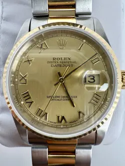 ROLEX 16263 DATEJUST 36MM 18K GOLD TWO TONE OYSTER CUSTOM DIAL, BEZEL ORGNL 18K