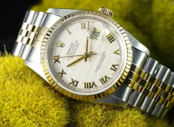 ROLEX DATEJUST 36MM 16233 IVORY PYRAMID DIAL - BOX & PAPERS P SERIAL 2002/ MINT