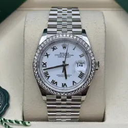 ROLEX DATEJUST 36 NEW 2025 WHITE ROMAN STAINLESS STEEL DIAMOND BEZEL JUBILEE