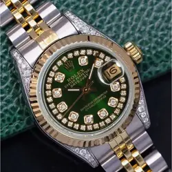 ROLEX DATEJUST LADIES TWOTONE GOLD STEEL STRING GREEN DIAMOND DIAL JUBILEE WATCH