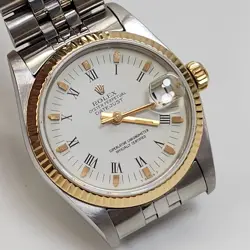 ROLEX MIDSIZE DATEJUST 31 MM TWO TONE JUBILEE WHITE ROMAN WATCH 68240 CIRCA 1984
