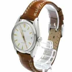 ROLEX 6694 OYSTER DATE WRISTWATCH WATCH GOLD BROWN WHITE LEATHER MEN'S USED