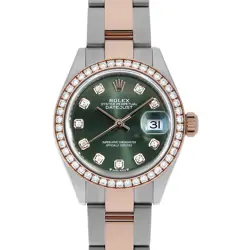 ROLEX DATEJUST BEZEL DIAMOND 279381RBR OLIVE GREEN 3 ROW OYSTER BRACELET RAN...