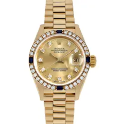 ROLEX DATEJUST BEZEL DIAMOND 10P DIAMOND 4PSAPPHIRE 69088G CHAMPAGNE GOLD R ...