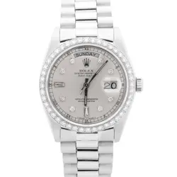 ROLEX DAY-DATE PRESIDENT SILVER FACTORY DIAMOND BEZEL 36MM 950 PLATINUM 18046