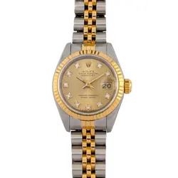 ROLEX 69173G LADY-DATEJUST TWO TONE CHAMPAGNE DIAMOND DIAL 26MM 1988 BOX&PAPERS