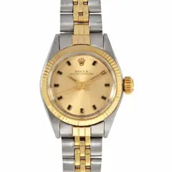 ROLEX 6619 OYSTER PERPETUAL 7-DIGIT 24 CHAMPAGNE GOLD DIAL COMBI LADIES #GP100