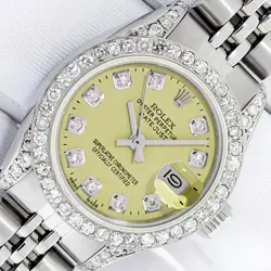 ROLEX LADIES DATEJUST STAINLESS STEEL YELLOW DIAMOND DIAL - DIAMOND BEZEL WATCH