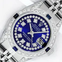 ROLEX LADIES DATEJUST STAINLESS STEEL BLUE DIAMOND DIAL, DIAMOND SAPPHIRE WATCH