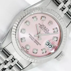ROLEX LADIES DATEJUST 69174 ICE PINK DIAMOND DIAL 18K WHITE GOLD STEEL WATCH