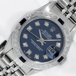 ROLEX LADIES DATEJUST WATCH STAINLESS STEEL BLUE DIAMOND DIAL, SAPPHIRE BEZEL