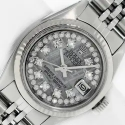 ROLEX LADIES DATEJUST 69174 METEORITE DIAMOND DIAL 18K WHITE GOLD STEEL WATCH