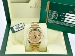 ROLEX DAY DATE PRESIDENT 118238 36MM CHAMPAGNE DIAMOND DIAL 18K GOLD BOX PAPERS