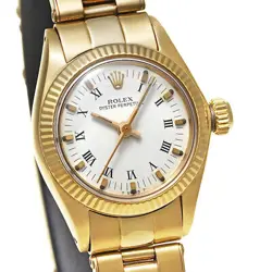 ROLEX Oyster Perpetual 6719 K18YG White Printed Roma watch women TO163570
