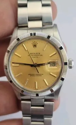 ROLEX DATE 15010 ENGINE TURNED BEZEL STEEL 34MM AUTOMATIC MEN'S WATCH