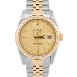 PAPERS ROLEX DATEJUST 36MM CHAMPAGNE TAPESTRY 18K GOLD STEEL JUBILEE 16233 BOX