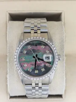 ROLEX DATEJUST 16234 TAHITIAN MOP DIAMOND DIAL DIAMOND BEZEL SS JUBILEE 36MM