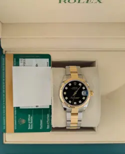 2016 ROLEX DATEJUST 178273 MIDSIZE BLACK DIAMOND DIAL TT OYSTER WITH PAPERS 31MM