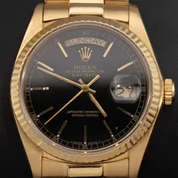 ROLEX PRESIDENT 36MM DAY-DATE 18038 BLACK DIAL YELLOW GOLD WATCH