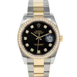 ROLEX DATEJUST 36 STEEL & GOLD 116243 BLACK DIAMOND, OYSTER - PRE-OWNED