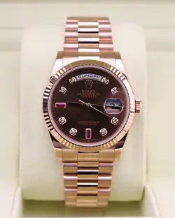 ROLEX DAY-DATE 36 PRESIDENT CHOCOLATE RUBY DIAMOND DIAL 118235 18K ROSE GOLD FUL