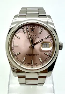 ROLEX DATEJUST 116200 S. STEEL PINK DIAL OYSTER BRACELET 36MM WATCH 2014+