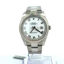 ROLEX DATEJUST 126300 41MM WHITE ROMAN DIAL FLUTED BEZEL OYSTER BRACELET