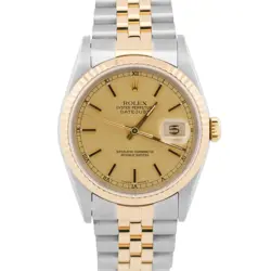 PAPERS ROLEX DATEJUST 36MM CHAMPAGNE 18K YELLOW GOLD STEEL JUBILEE 16233 BOX