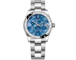 ROLEX AZZURRO BLUE FLORAL DIAMOND DATEJUST 31MM WATCH 278344RBR