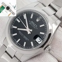 ROLEX DATEJUST MIDSIZE 31MM BLACK INDEX STEEL OYSTER 178240 PAPERS/SERIAL TAG
