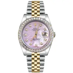 ROLEX DATEJUST 36MM MOTHER OF PEARL DIAMOND DIAL BEZEL GOLD STEEL WATCH 16233