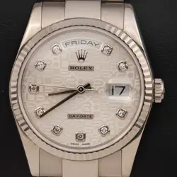 ROLEX DAY-DATE 118239 FLUTED BEZEL 18K GOLD WATCH 36MM WHITE ANNIVERSARY DIAL