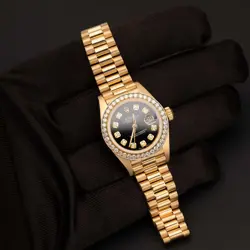 Presidential Rolex Datejust 6917 Diamond Bezel Watch 26mm Black Dial, 1.25ct