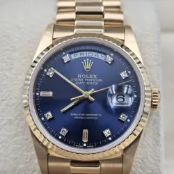 ROLEX GOLD DAY-DATE PRESIDENT GOLD FACTORY BLUE DIAMOND DIAL 36MM WATCH 18238