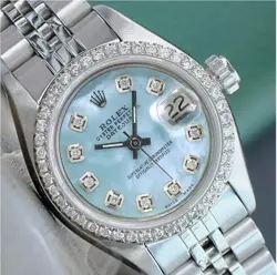 ROLEX LADIES DATEJUST WATCH STAINLESS STEEL BLUE MOP DIAMOND DIAL & BEZEL 26MM