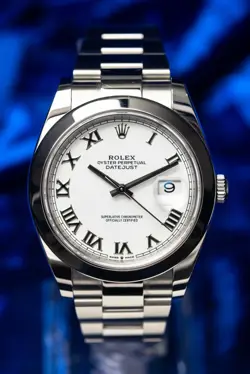 ROLEX DATEJUST 41 - WHITE ROMAN DIAL, OYSTER & SMOOTH BEZEL - FULL SET - 126300