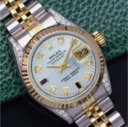ROLEX DATEJUST WOMENS TWOTONE BLUE 8+2 DIAL SAPPHIRE DIAMOND LUGS WATCH 26MM