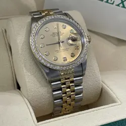 ROLEX DATEJUST 36MM CHAMPAGNE DIAMOND DIAL JUBILEE DIAMOND BEZEL REF: 16013