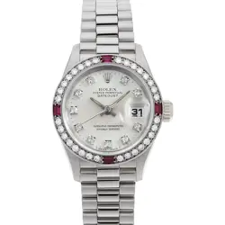 ROLEX DATEJUST BEZEL DIAMOND 10P DIAMOND 4P RUBY 69069G SILVER S NUMBER SECO...