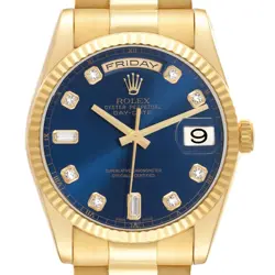 ROLEX PRESIDENT DAY DATE YELLOW GOLD BLUE DIAMOND DIAL MENS WATCH 118238