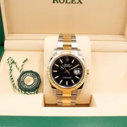 ROLEX 126333 DATEJUST TWO TONE BLACK DIAL WATCH WITH BOX AND PAPERS