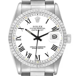 ROLEX DATEJUST WHITE BUCKLEY DIAL STEEL VINTAGE MENS WATCH 16030