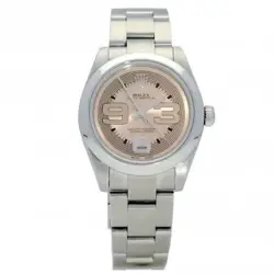 LADIES MIDSIZE ROLEX 31MM OYSTER STEEL WATCH WITH COPPER DIAL AND SMOOTH BEZEL.