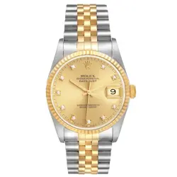 Men's Rolex 36mm DateJust 18K Gold / Steel Watch with Champaigne Diamond Dial.